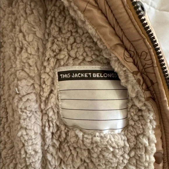 Disney Mickey Mouse NWOT Kids Tan Quilted Lined Jacket with Hood 12 M - Picture 6 of 8